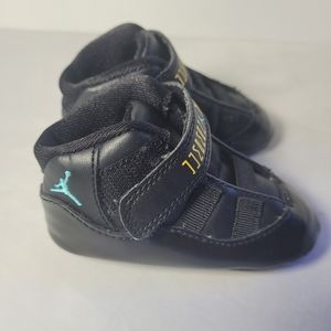 Nike Baby Walker Black Shoes with Teal Logo and Yellow Accent